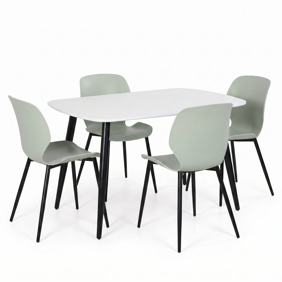 Aspen - White Rectangular Table & 4 Carnaby Sage Green Chairs (Self Assembly) (DHD) Image 1