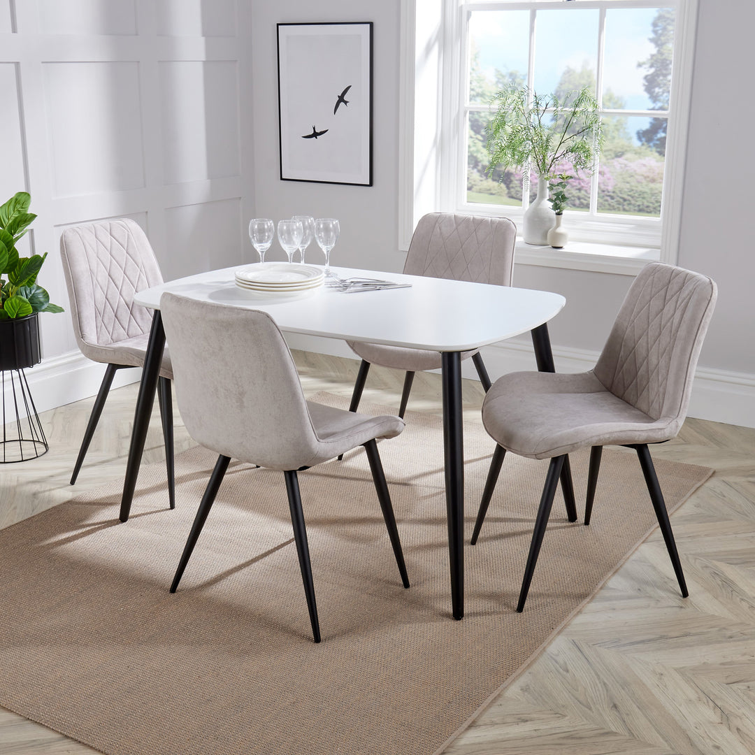 Aspen - White Rectangular Table & 4 Diamond Stitch Natural Fabric Chairs (Self Assembly) (DHD) Image 1