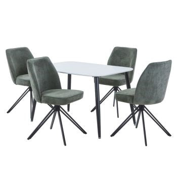 Aspen - White Rectangular Table & 4 Swivel Green Cord Fabric Chairs (Self Assembly) (DHD) Image 1