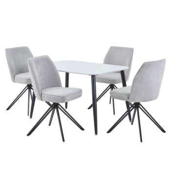 Aspen - White Rectangular Table & 4 Swivel Light Grey Cord Fabric Chairs (Self Assembly) (DHD) Image 1