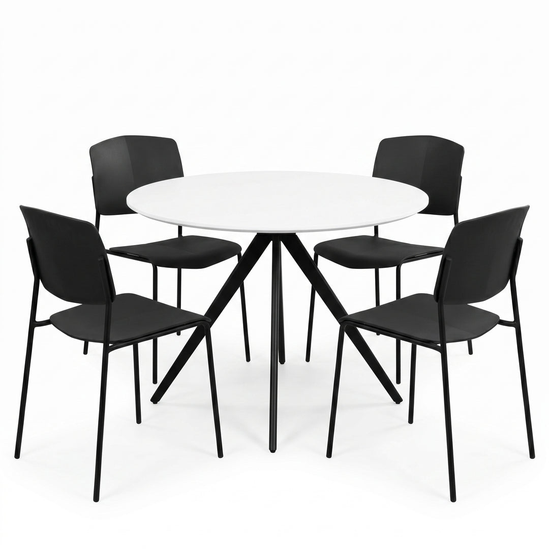 Aspen - White Round Table & 4 Academy Black Chairs (Self Assembly) (DHD) Image 1