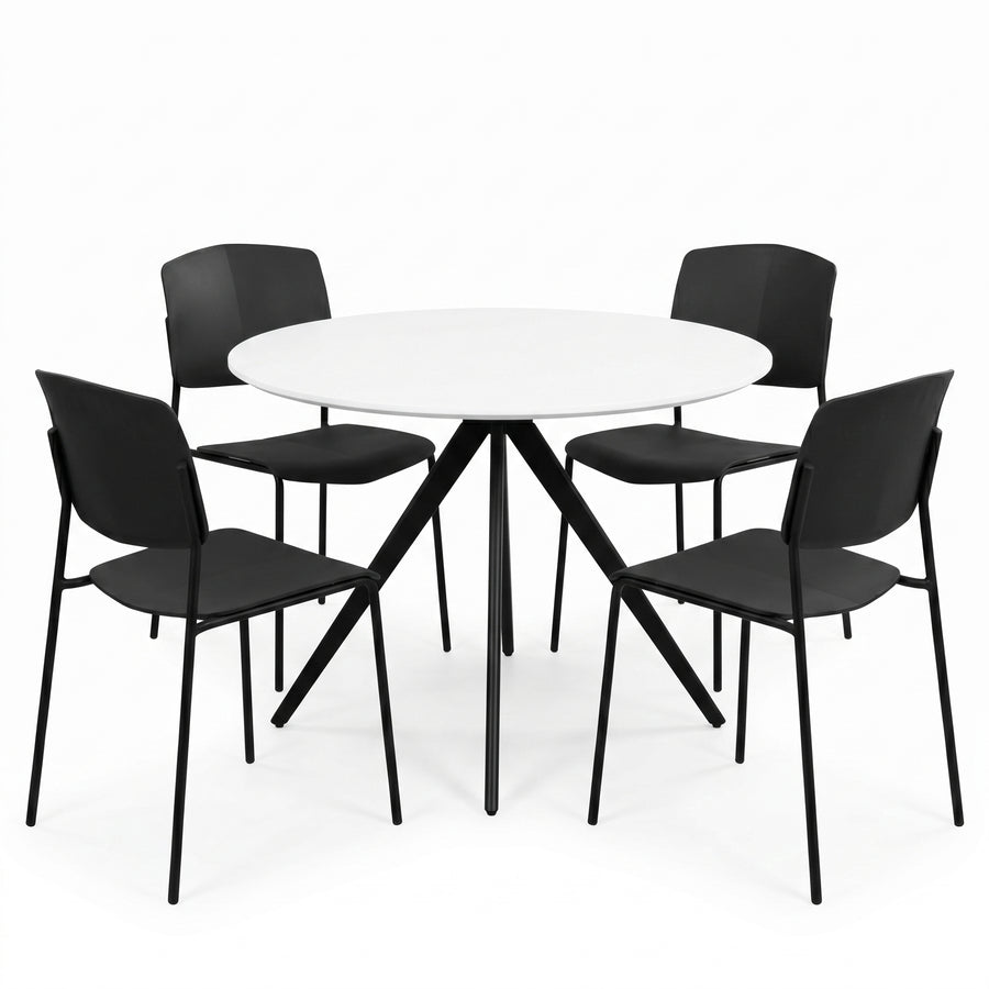 Aspen - White Round Table & 4 Academy Black Chairs (Self Assembly) (DHD) Image 1