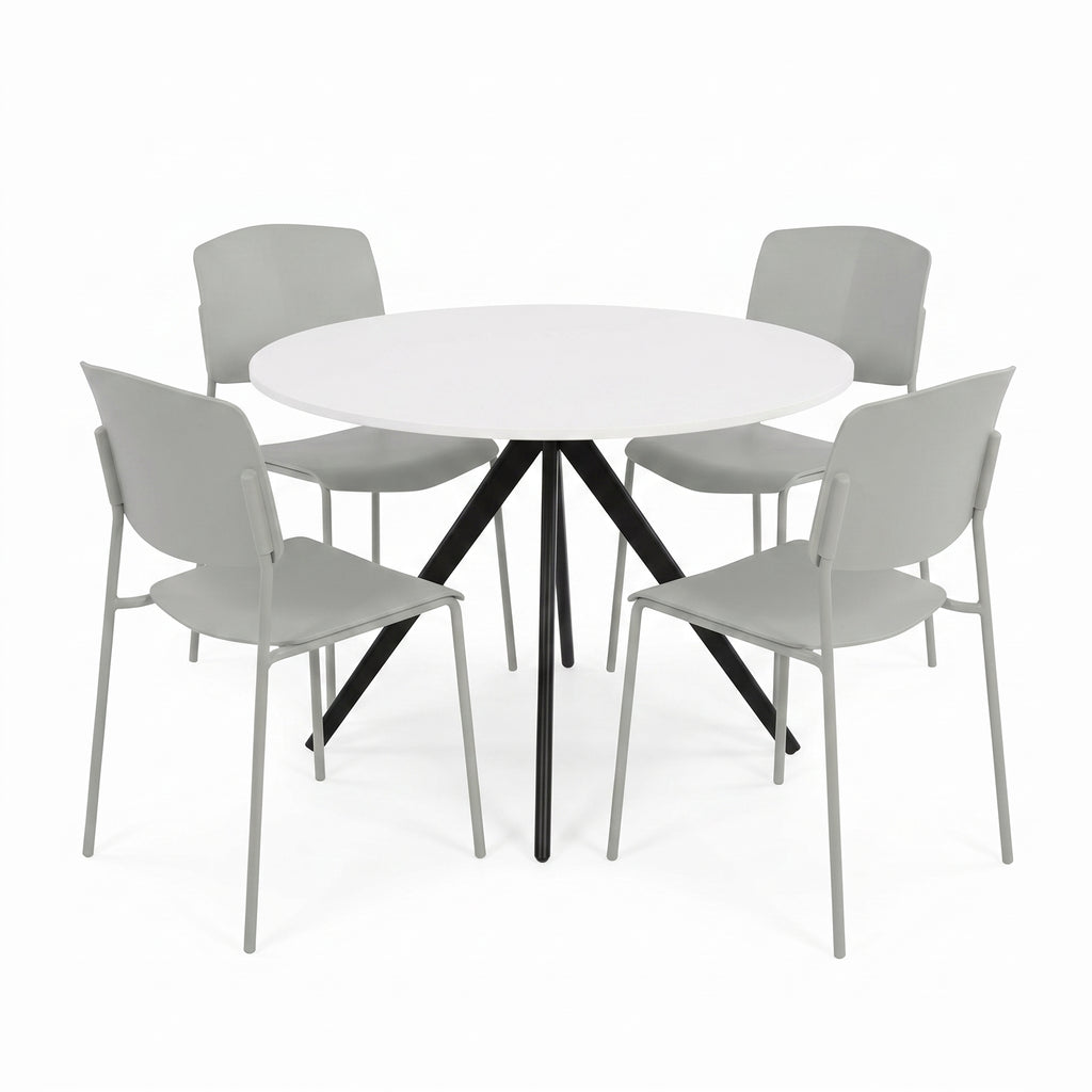Aspen - White Round Table & 4 Academy Light Grey Chairs (Self Assembly) (DHD) Image 1