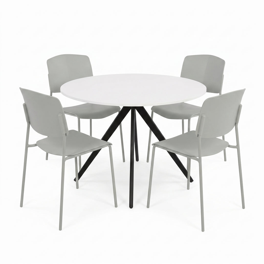 Aspen - White Round Table & 4 Academy Light Grey Chairs (Self Assembly) (DHD) Image 1