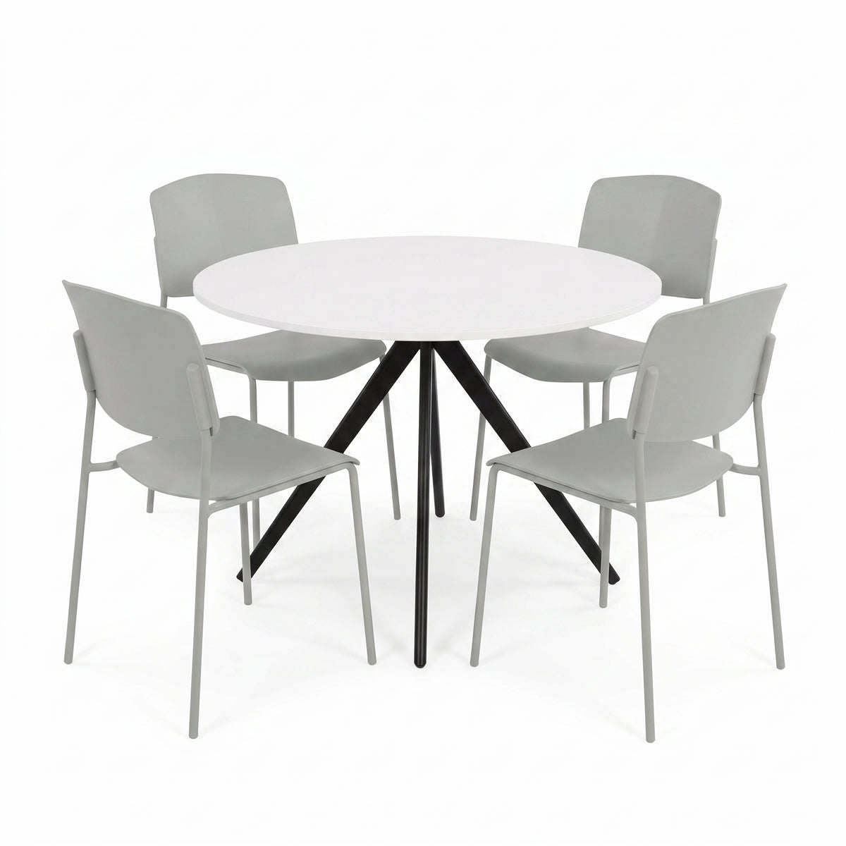 Aspen - White Round Table & 4 Academy Light Grey Chairs (Self Assembly) (DHD) Image 1