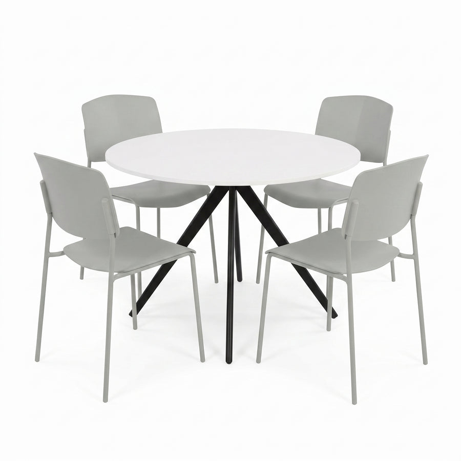 Aspen - White Round Table & 4 Academy Light Grey Chairs (Self Assembly) (DHD) Image 1