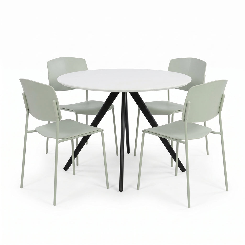 Aspen - White Round Table & 4 Academy Sage Green Chairs (Self Assembly) (DHD) Image 1