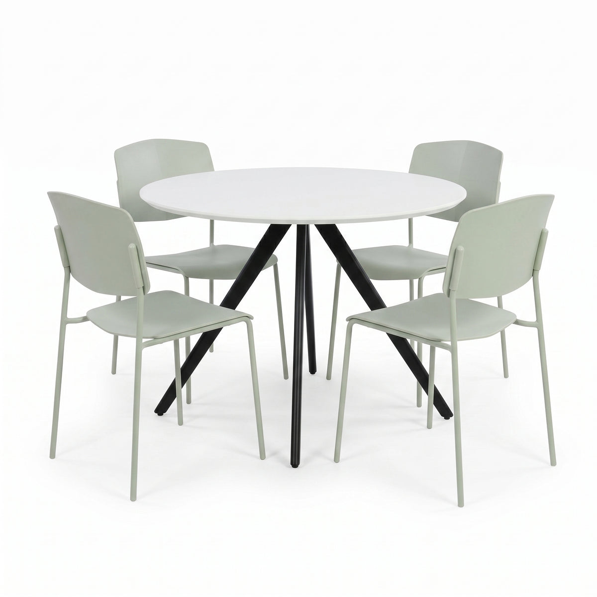 Aspen - White Round Table & 4 Academy Sage Green Chairs (Self Assembly) (DHD) Image 1