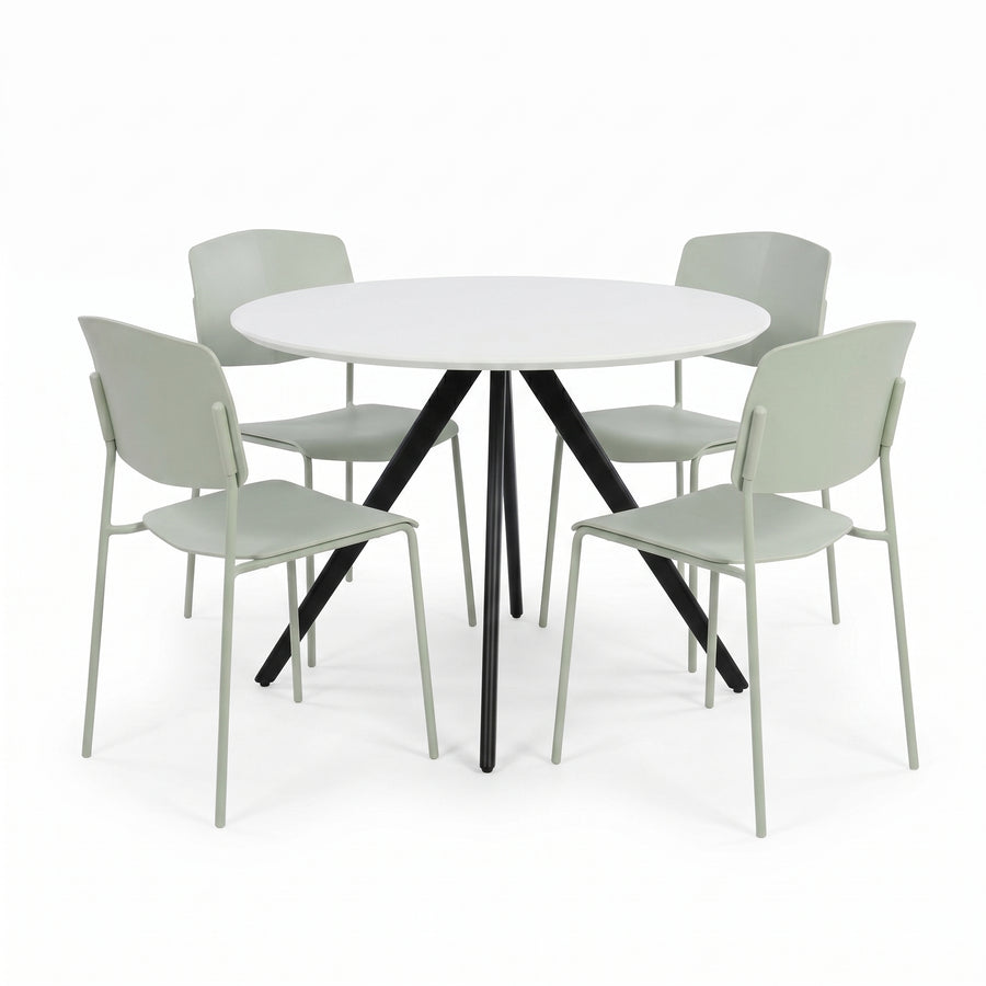 Aspen - White Round Table & 4 Academy Sage Green Chairs (Self Assembly) (DHD) Image 1