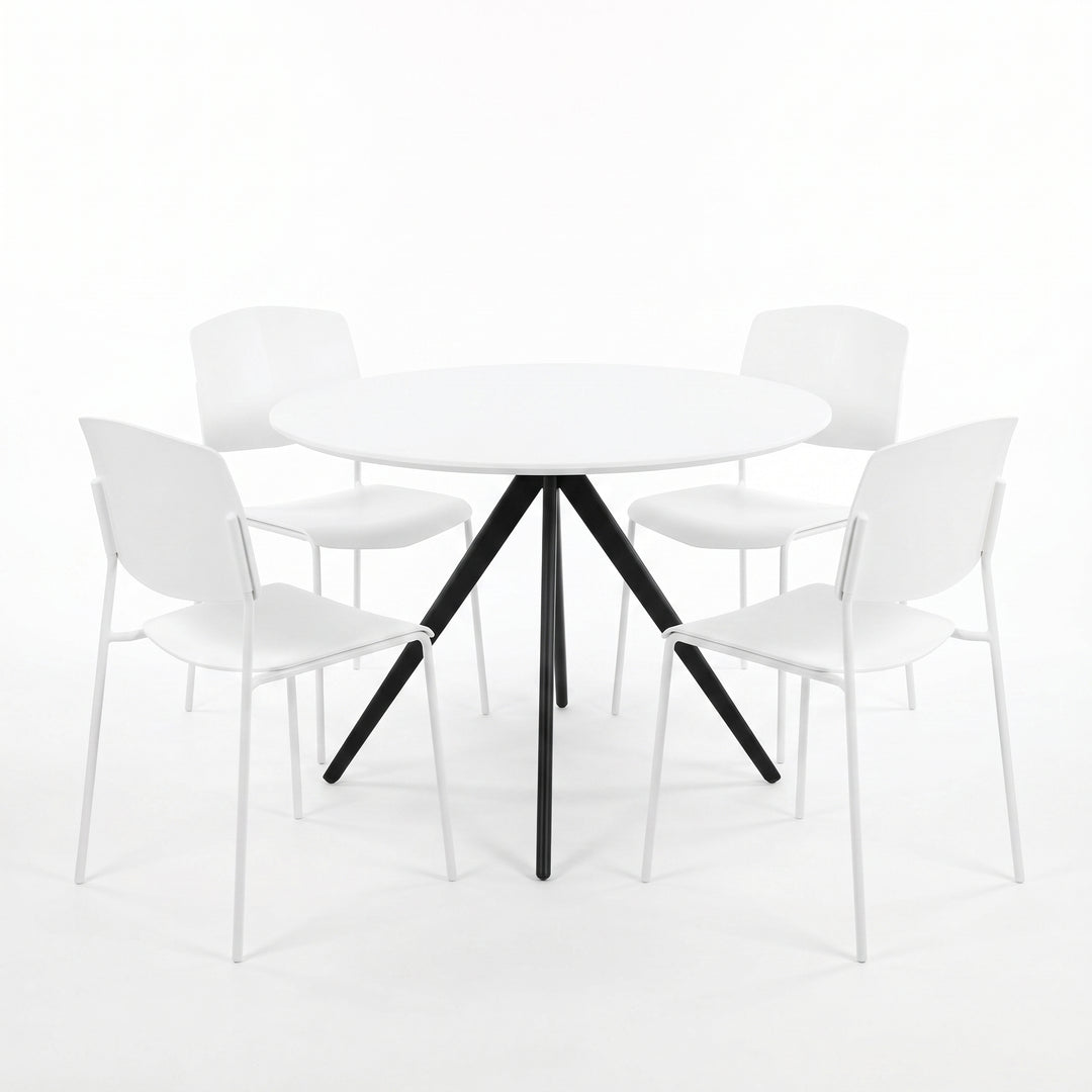 Aspen - White Round Table & 4 Academy White Chairs (Self Assembly) (DHD) Image 1