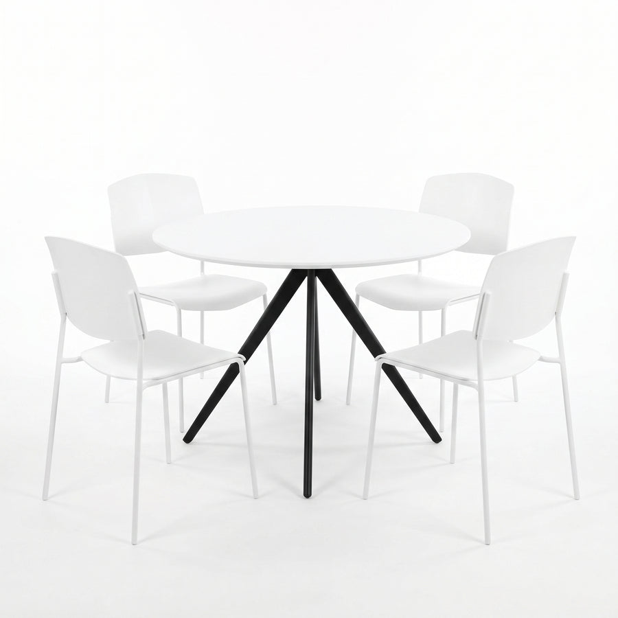 Aspen - White Round Table & 4 Academy White Chairs (Self Assembly) (DHD) Image 1