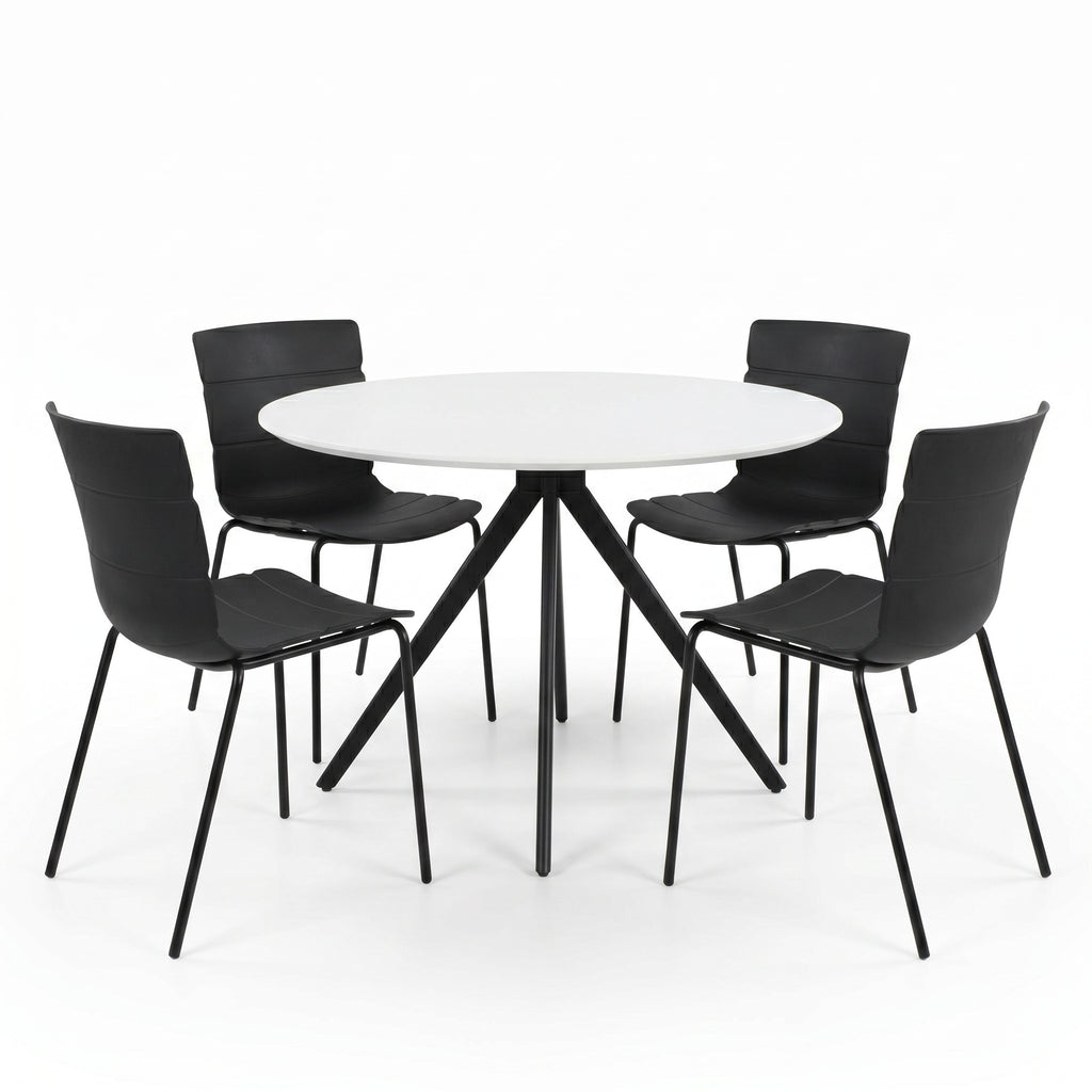 Aspen - White Round Table & 4 Bali Black Chairs (Self Assembly) (DHD) Image 1