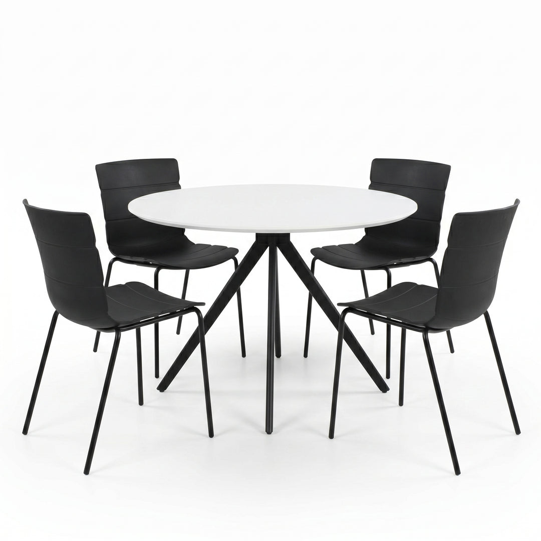 Aspen - White Round Table & 4 Bali Black Chairs (Self Assembly) (DHD) Image 1