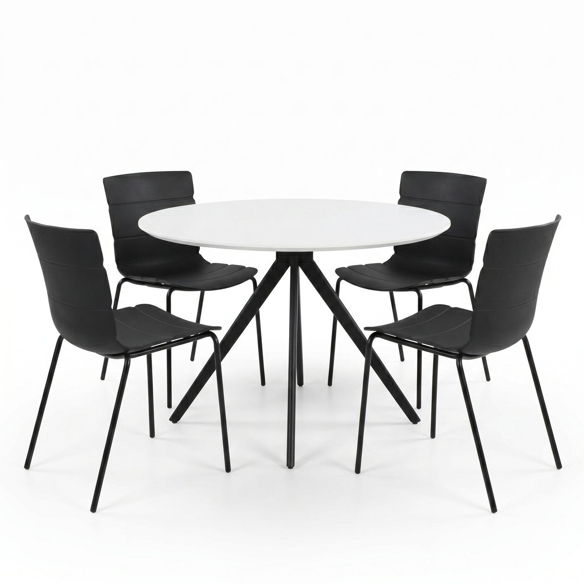 Aspen - White Round Table & 4 Bali Black Chairs (Self Assembly) (DHD) Image 1