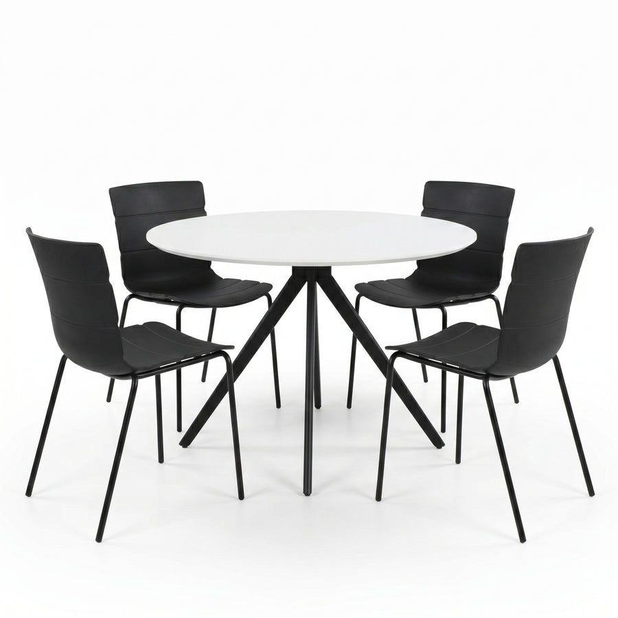 Aspen - White Round Table & 4 Bali Black Chairs (Self Assembly) (DHD) Image 1