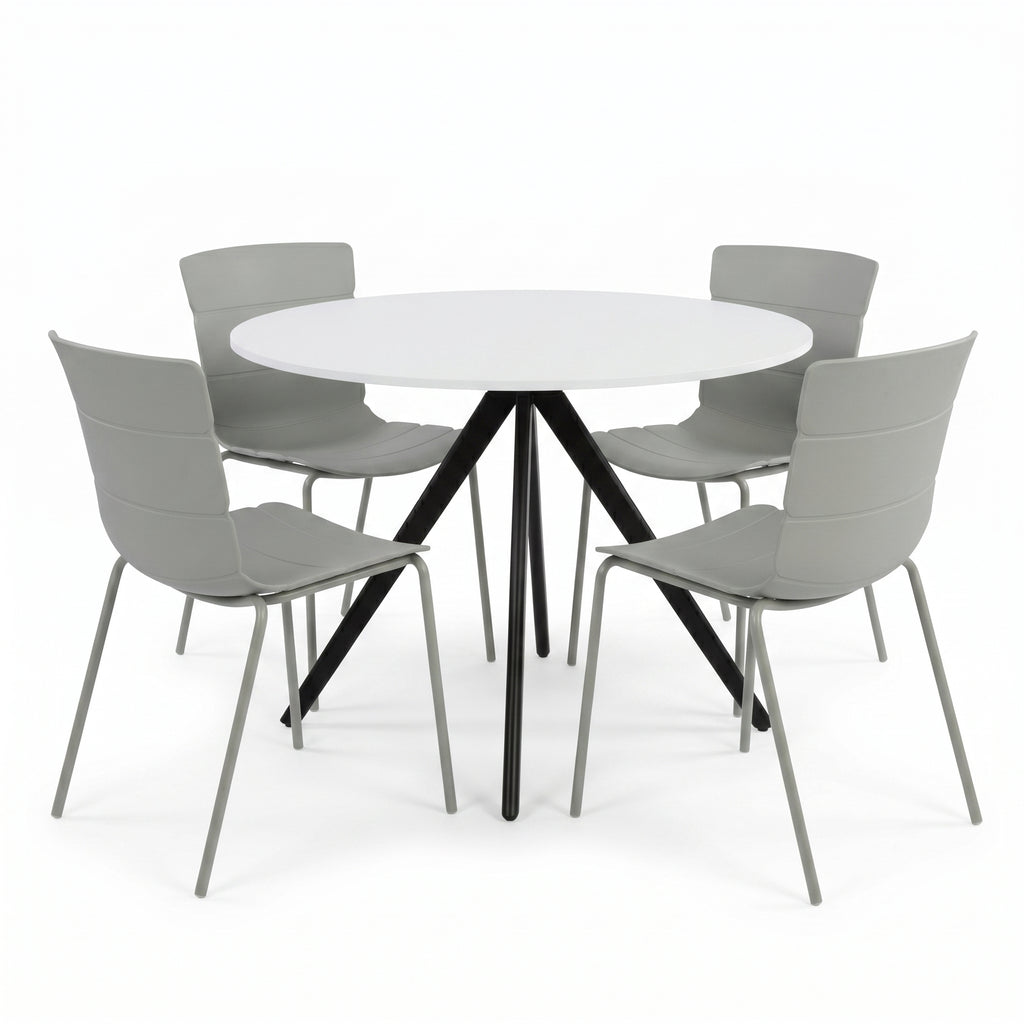 Aspen - White Round Table & 4 Bali Light Grey Chairs (Self Assembly) (DHD) Image 1