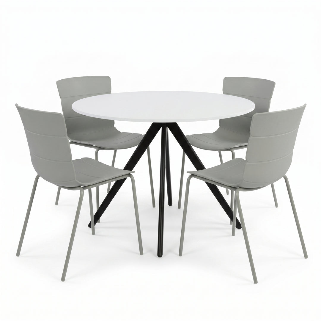 Aspen - White Round Table & 4 Bali Light Grey Chairs (Self Assembly) (DHD) Image 1