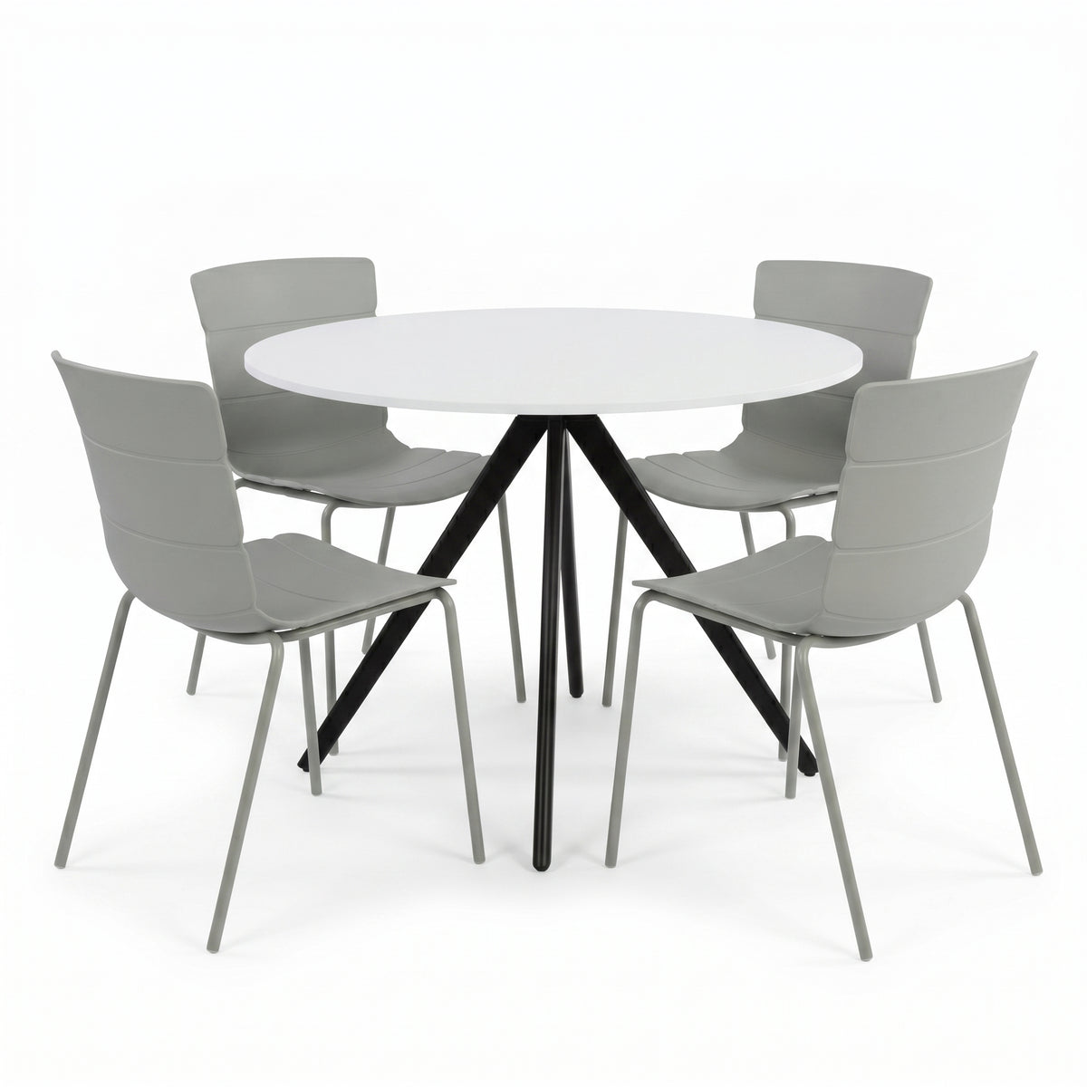 Aspen - White Round Table & 4 Bali Light Grey Chairs (Self Assembly) (DHD) Image 1