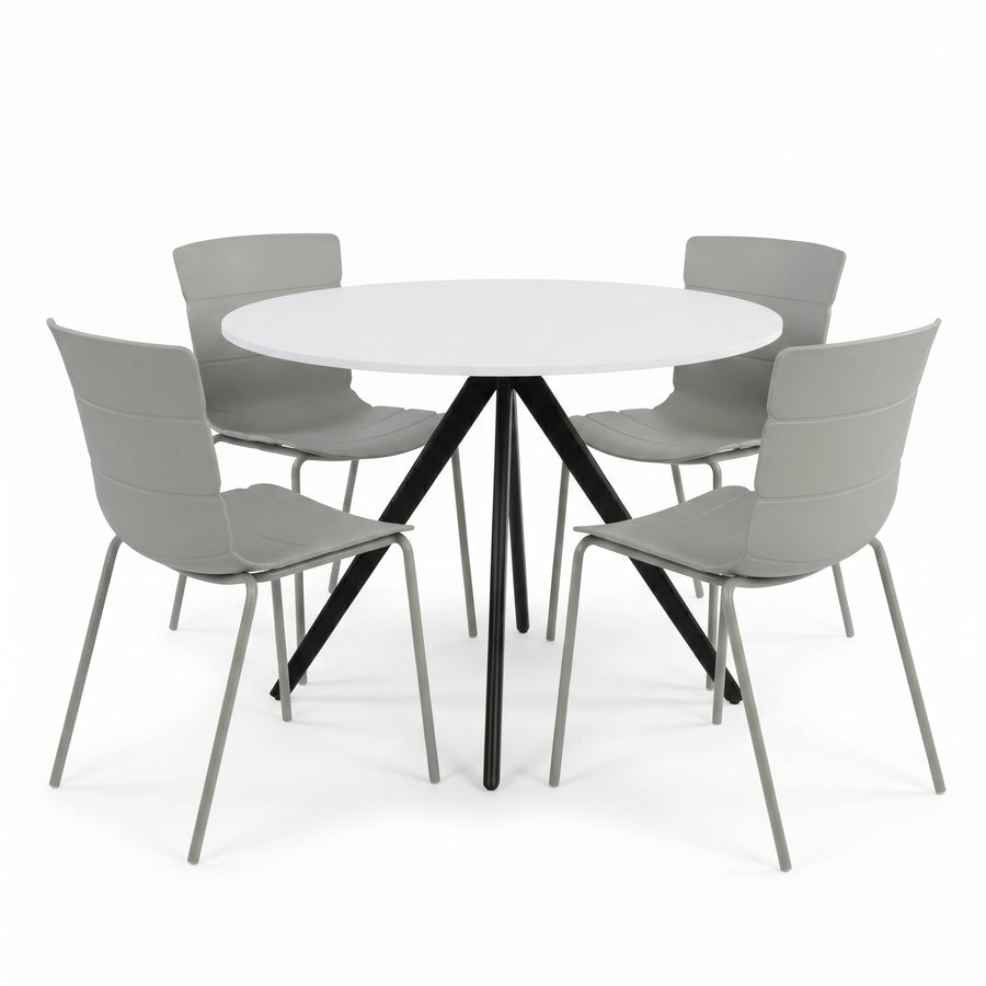 Aspen - White Round Table & 4 Bali Light Grey Chairs (Self Assembly) (DHD) Image 1