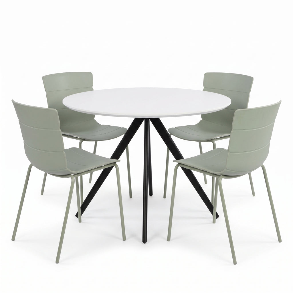 Aspen - White Round Table & 4 Bali Sage Green Chairs (Self Assembly) (DHD) Image 1