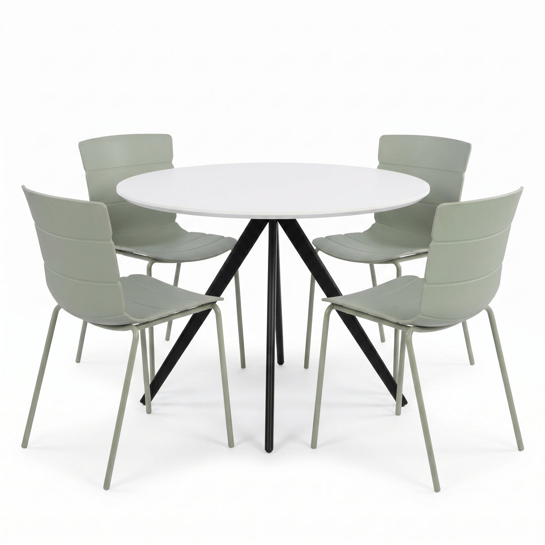 Aspen - White Round Table & 4 Bali Sage Green Chairs (Self Assembly) (DHD) Image 1