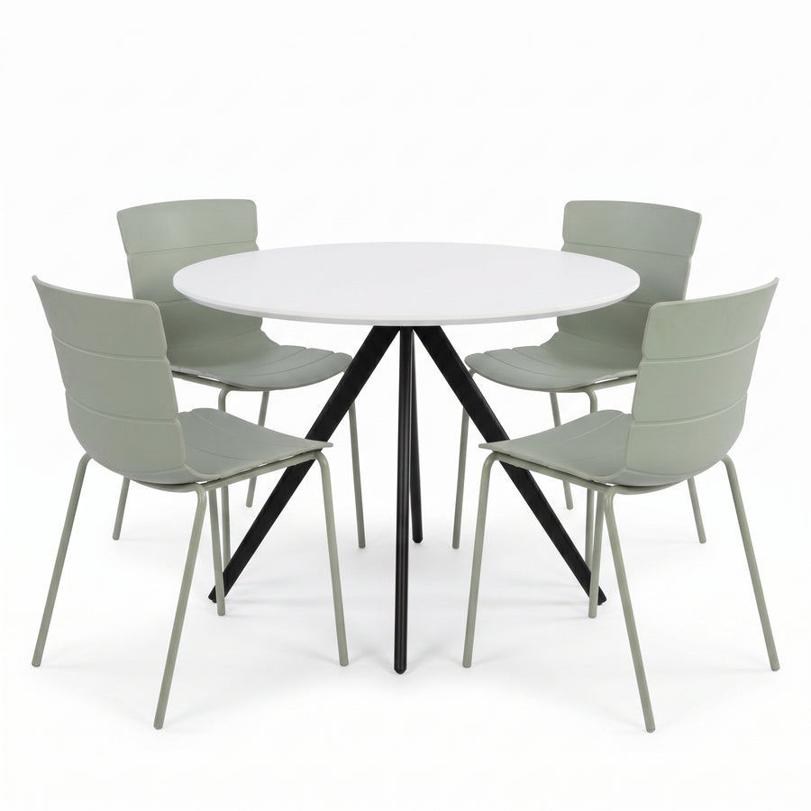 Aspen - White Round Table & 4 Bali Sage Green Chairs (Self Assembly) (DHD) Image 1
