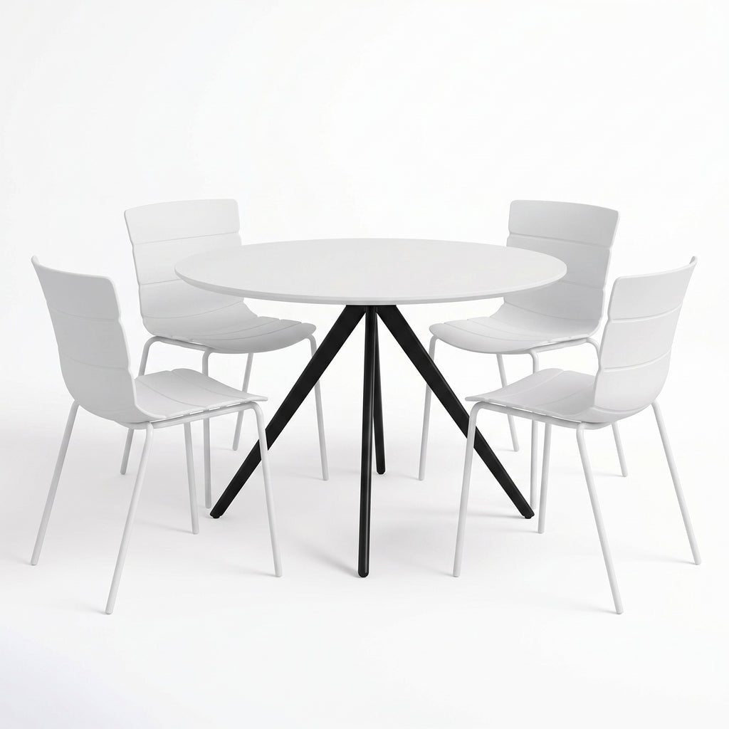 Aspen - White Round Table & 4 Bali White Chairs (Self Assembly) (DHD) Image 1