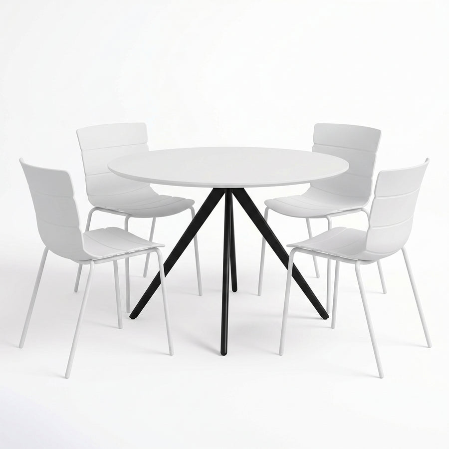 Aspen - White Round Table & 4 Bali White Chairs (Self Assembly) (DHD) Image 1