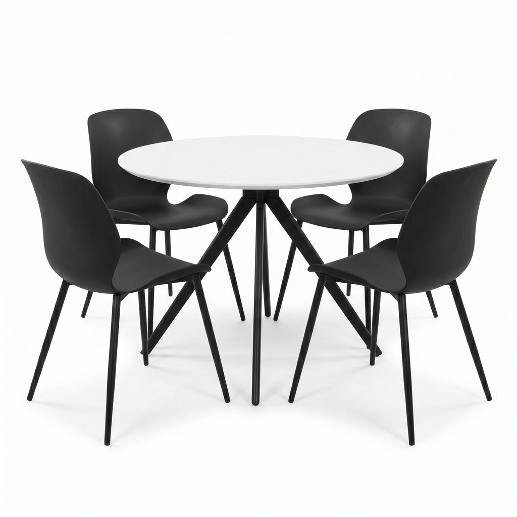 Aspen - White Round Table & 4 Carnaby Black Chairs (Self Assembly) (DHD) Image 1