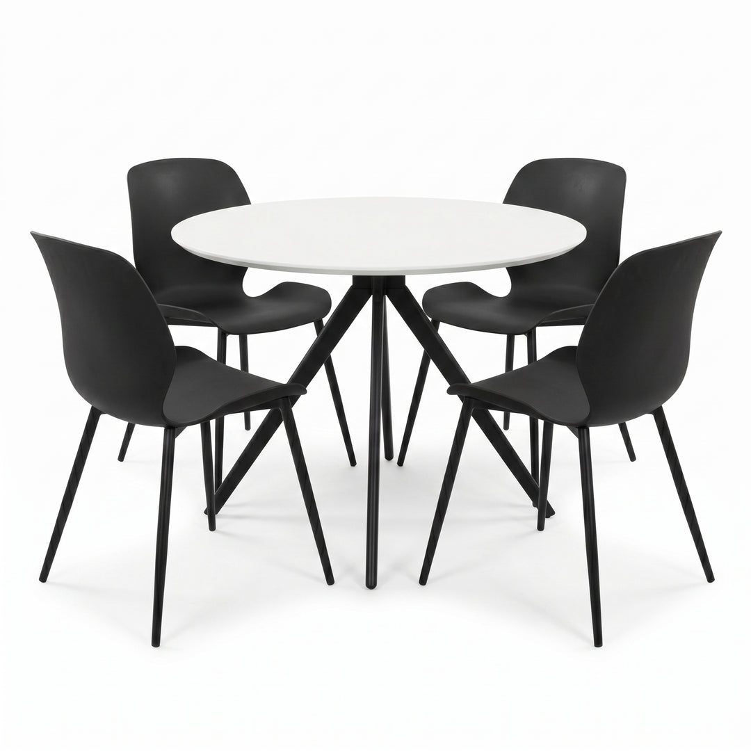 Aspen - White Round Table & 4 Carnaby Black Chairs (Self Assembly) (DHD) Image 1