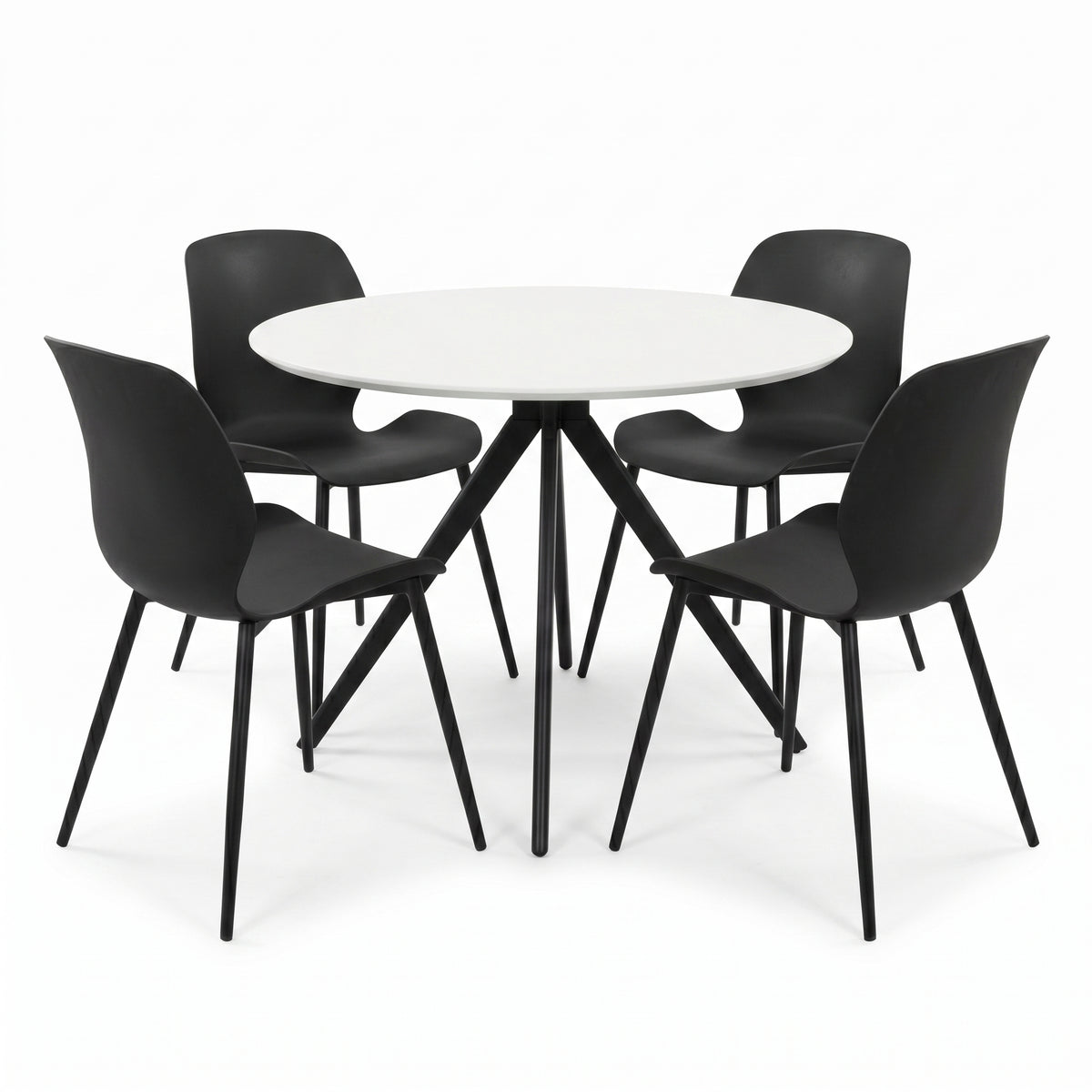 Aspen - White Round Table & 4 Carnaby Black Chairs (Self Assembly) (DHD) Image 1