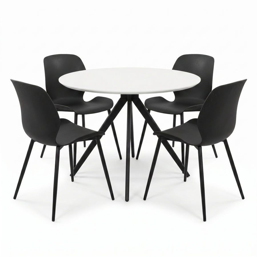 Aspen - White Round Table & 4 Carnaby Black Chairs (Self Assembly) (DHD) Image 1