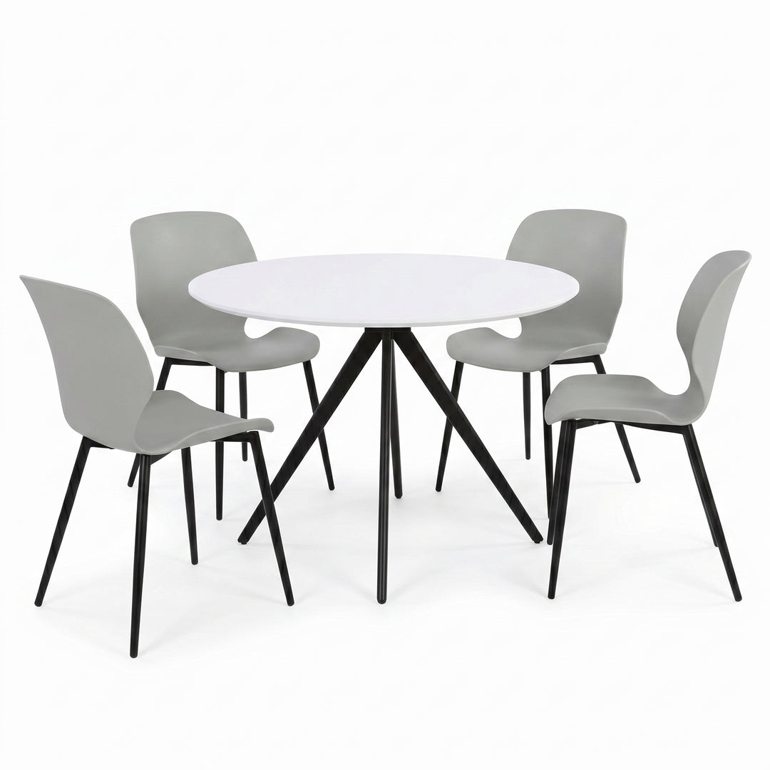 Aspen - White Round Table & 4 Carnaby Light Grey Chairs (Self Assembly) (DHD) Image 1