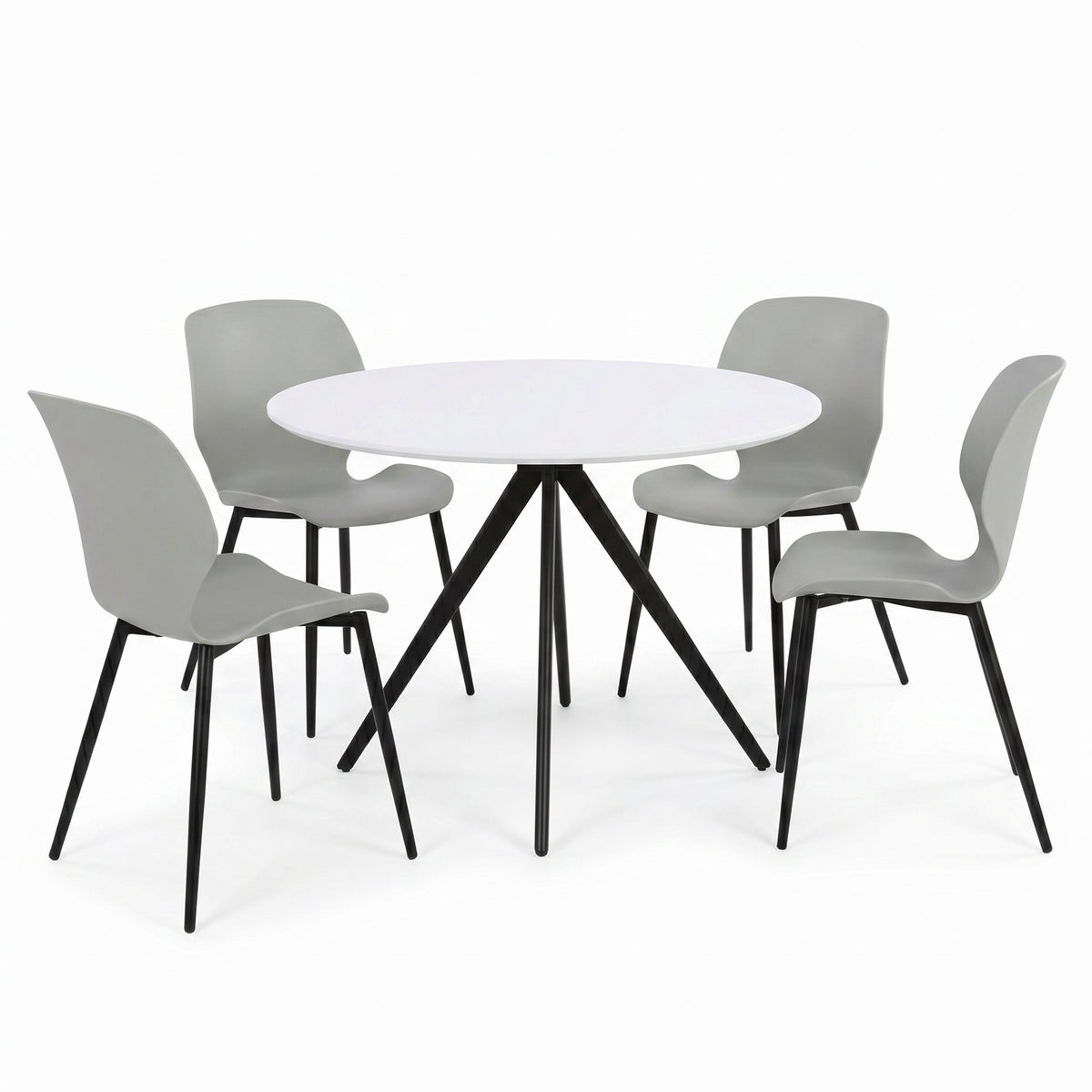 Aspen - White Round Table & 4 Carnaby Light Grey Chairs (Self Assembly) (DHD) Image 1