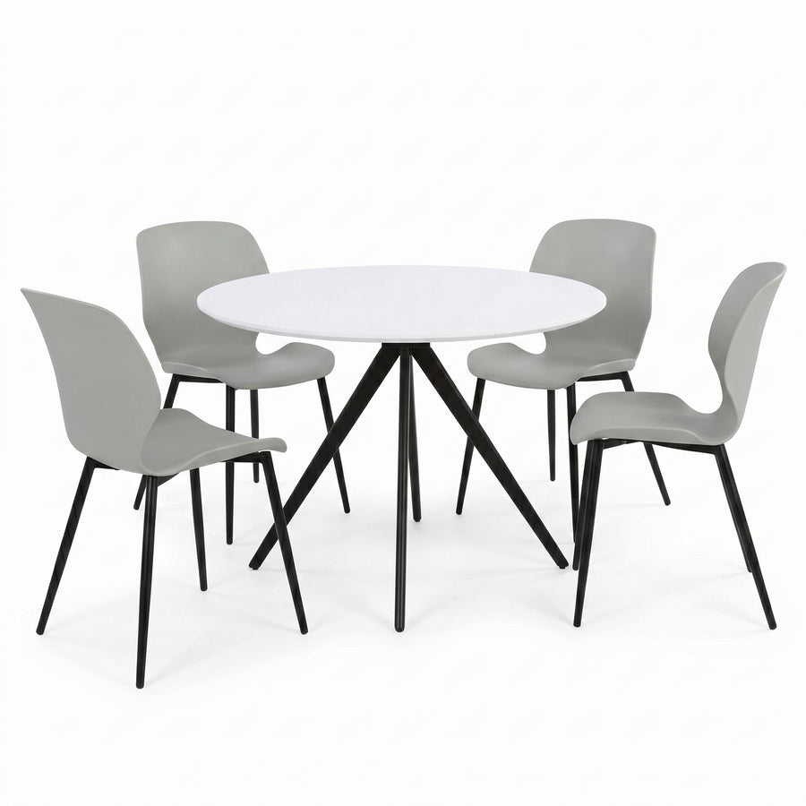 Aspen - White Round Table & 4 Carnaby Light Grey Chairs (Self Assembly) (DHD) Image 1