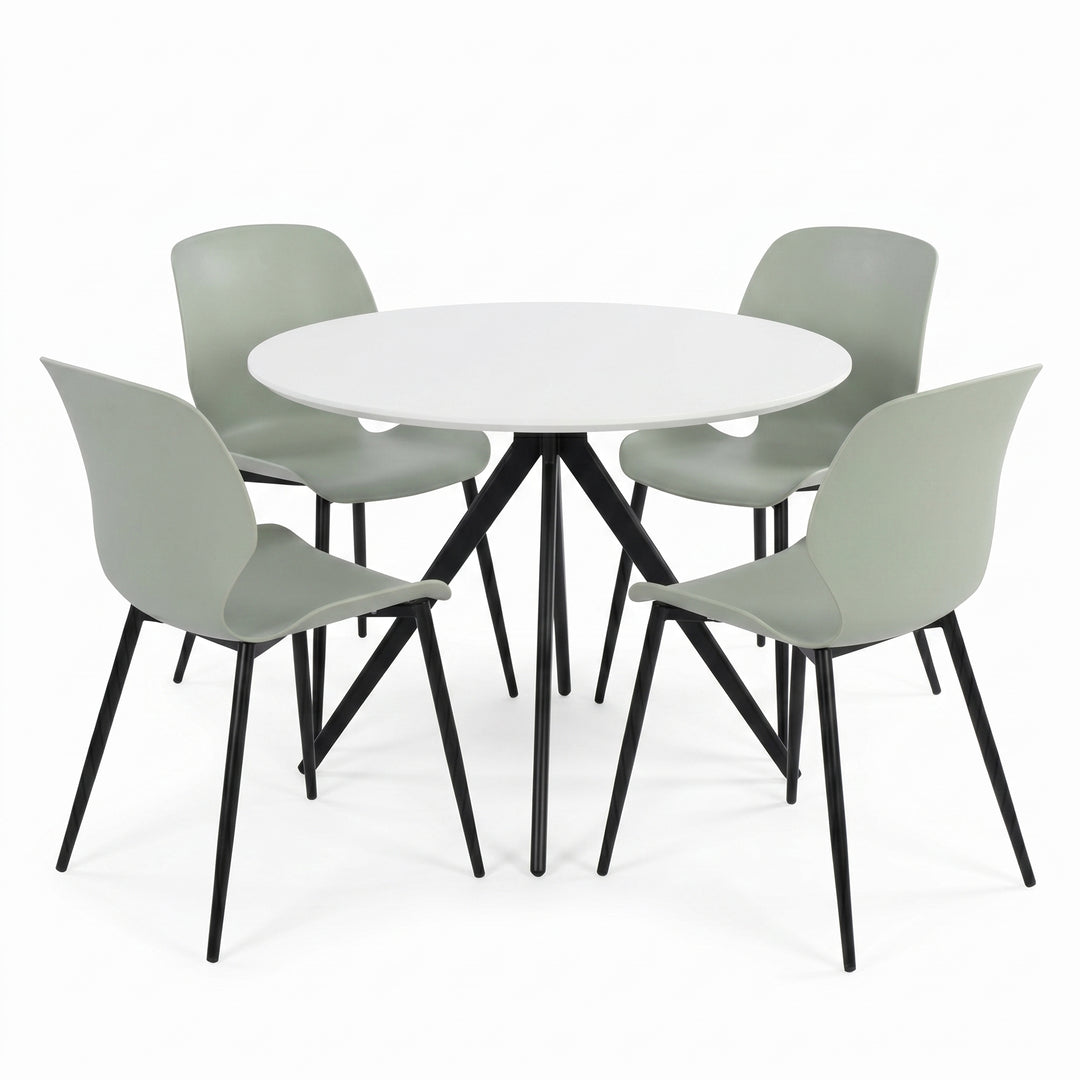 Aspen - White Round Table & 4 Carnaby Sage Green Chairs (Self Assembly) (DHD) Image 1