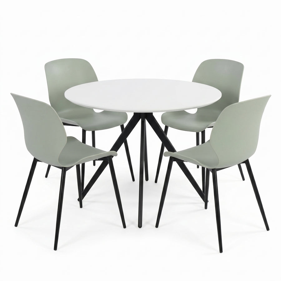 Aspen - White Round Table & 4 Carnaby Sage Green Chairs (Self Assembly) (DHD) Image 1