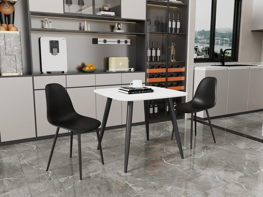 Aspen - White Square Table & 2 Black Curve Chairs (Self Assembly) (DHD) Image 1