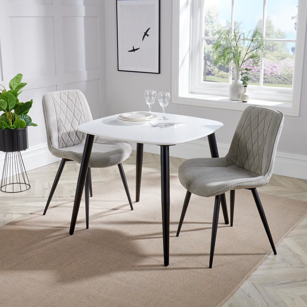 Aspen - White Square Table & 2 Diamond Stitch Natural Fabric Chairs (Self Assembly) (DHD) Image 1