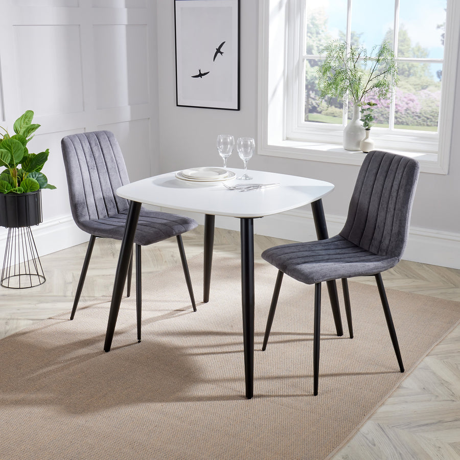 Aspen - White Square Table & 2 Straight Stitch Grey Chairs (Self Assembly) (DHD) Image 1