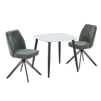 Aspen - White Square Table & 2 Swivel Green Cord Fabric Chairs (Self Assembly) (DHD) Image 1