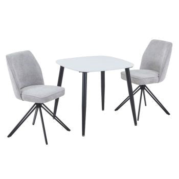 Aspen - White Square Table & 2 Swivel Light Grey Cord Fabric Chairs (Self Assembly) (DHD) Image 1