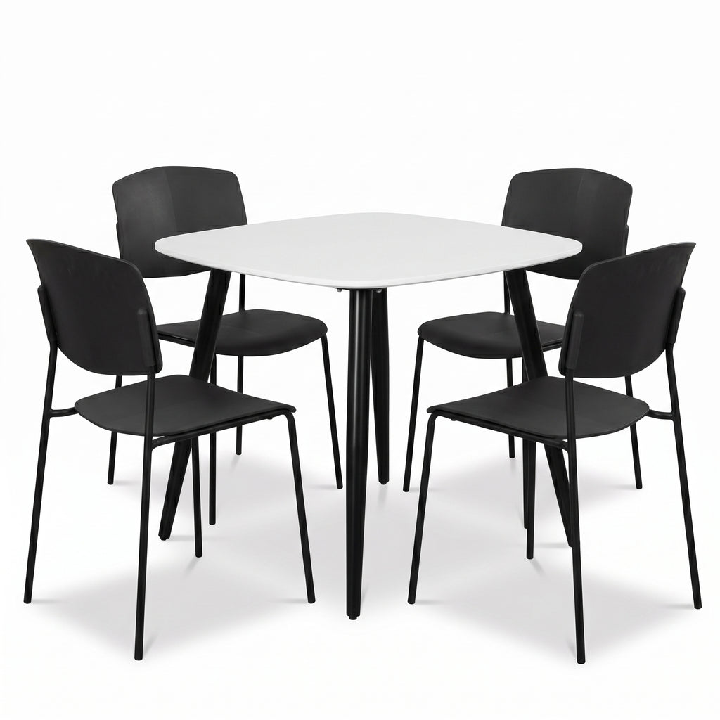 Aspen - White Square Table & 4 Academy Black Chairs (Self Assembly) (DHD) Image 1