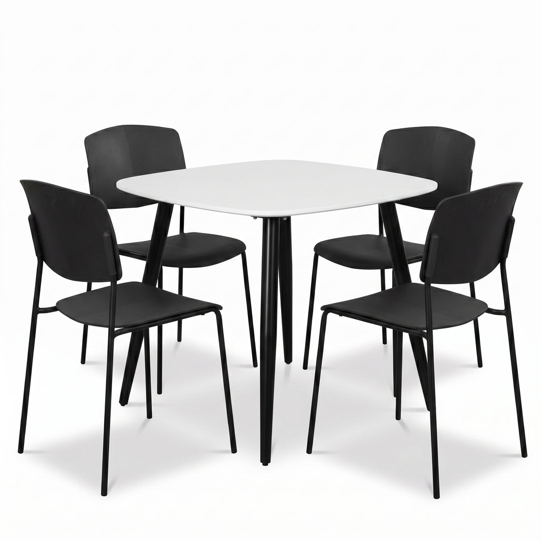 Aspen - White Square Table & 4 Academy Black Chairs (Self Assembly) (DHD) Image 1