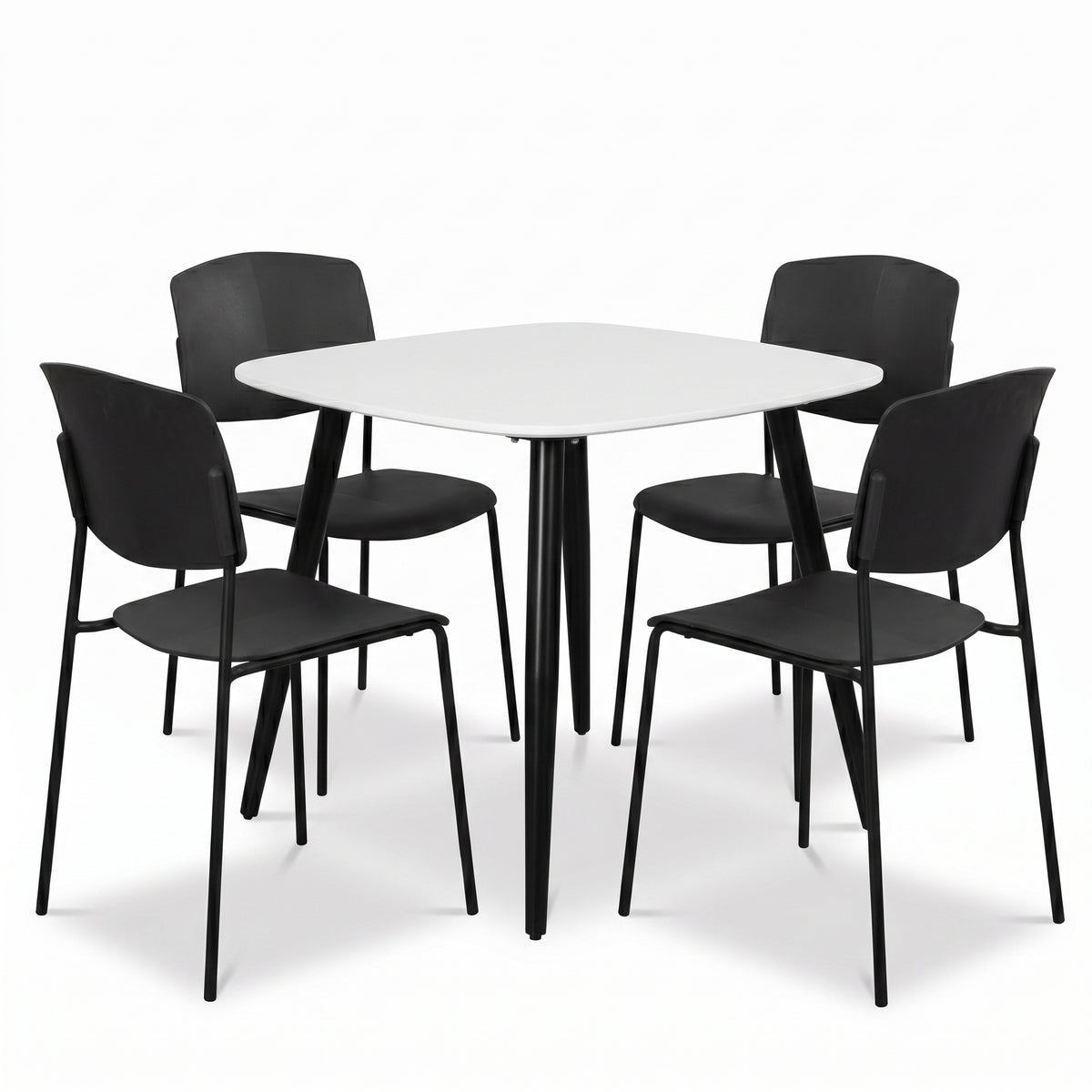 Aspen - White Square Table & 4 Academy Black Chairs (Self Assembly) (DHD) Image 1
