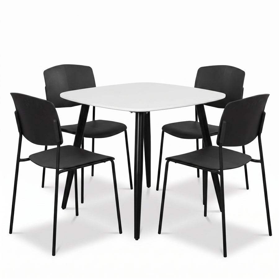 Aspen - White Square Table & 4 Academy Black Chairs (Self Assembly) (DHD) Image 1
