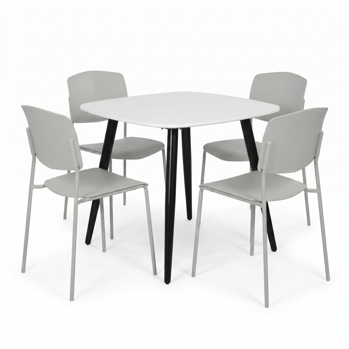 Aspen - White Square Table & 4 Academy Light Grey Chairs (Self Assembly) (DHD) Image 1