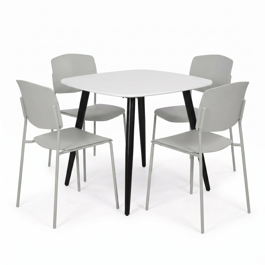 Aspen - White Square Table & 4 Academy Light Grey Chairs (Self Assembly) (DHD) Image 1
