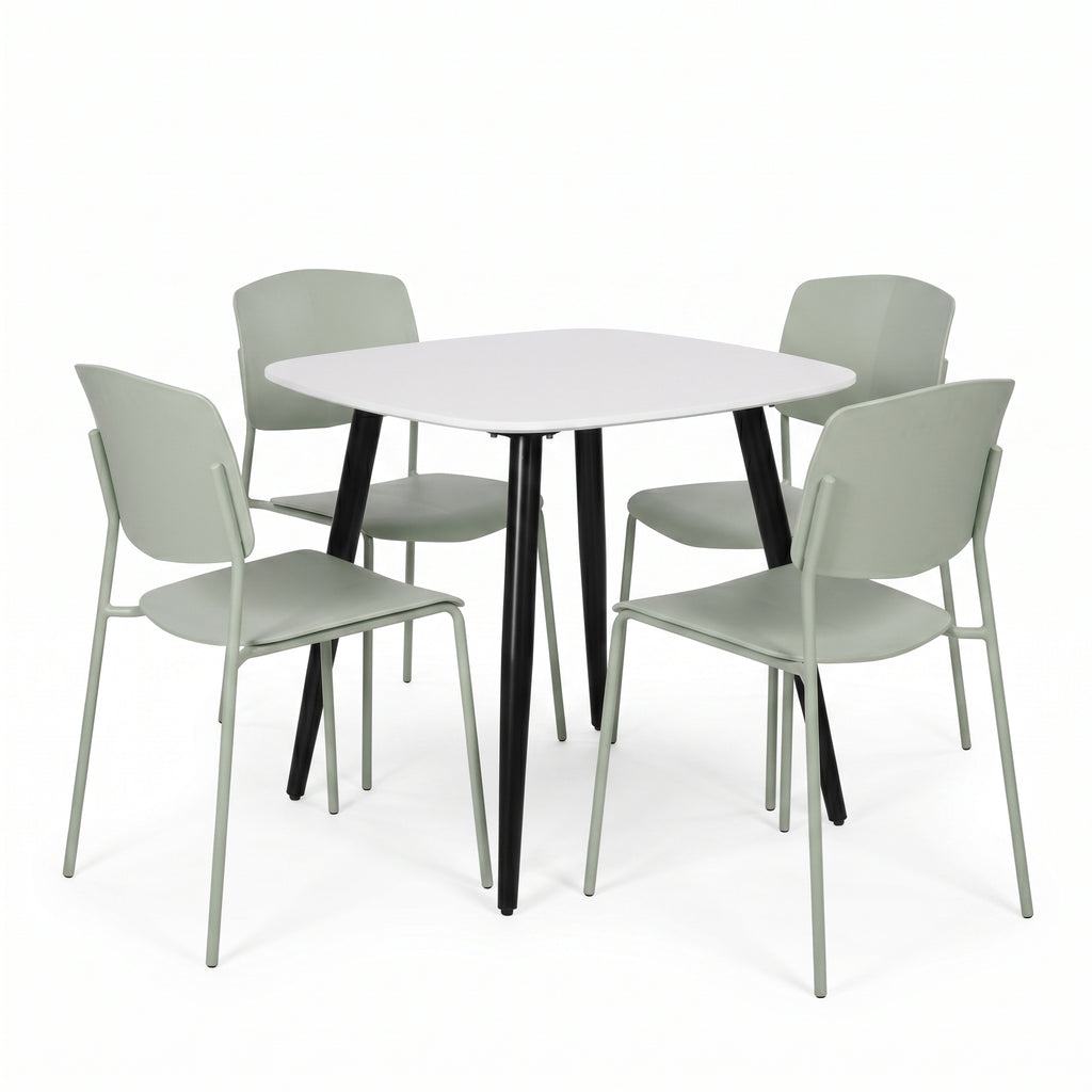 Aspen - White Square Table & 4 Academy Sage Green Chairs (Self Assembly) (DHD) Image 1