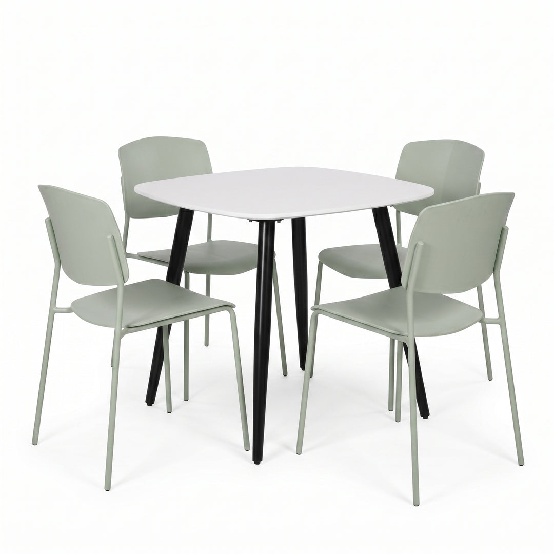 Aspen - White Square Table & 4 Academy Sage Green Chairs (Self Assembly) (DHD) Image 1